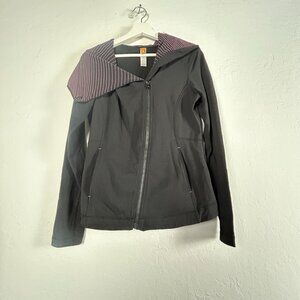 Lucy Womens Hatha Flow Asymmetric Zip Up /Cowl Neck Jacket Small Stretch Pockets